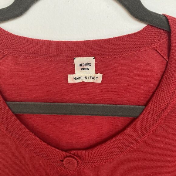 HERMES Silk Blend Fine Knit Short Sleeved Red Cardigan Size FR 40/ US 8 - Picture 4 of 12